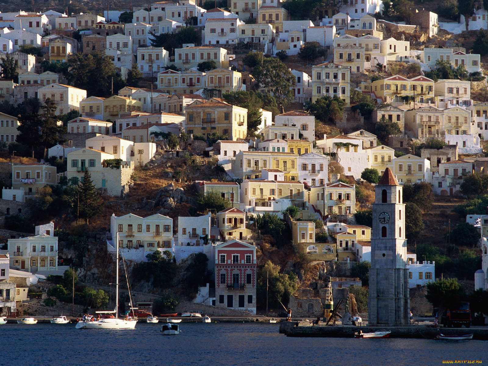 harbor, town, of, yialos, island, symi, greece, 